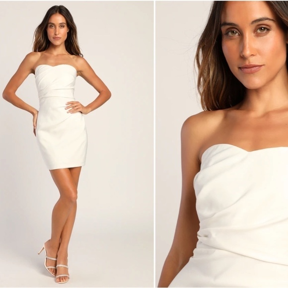 LULUS Bridal Bachelorette Engagement Bridal Shower Sexy Elegant Straples Mini - Picture 1 of 4